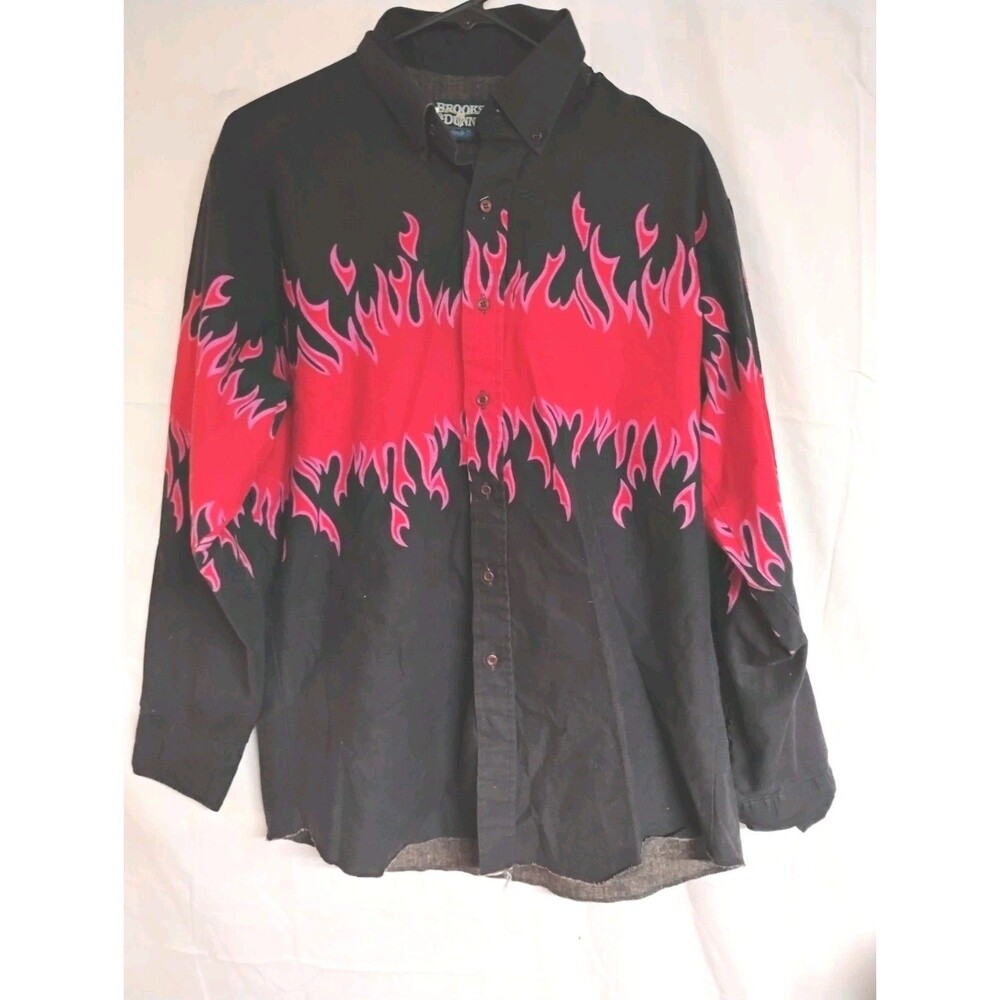 Brooks & Dunn Panhandle Slim Western LS Shirt Flames Button Size16 1/2 X 35 Flaw